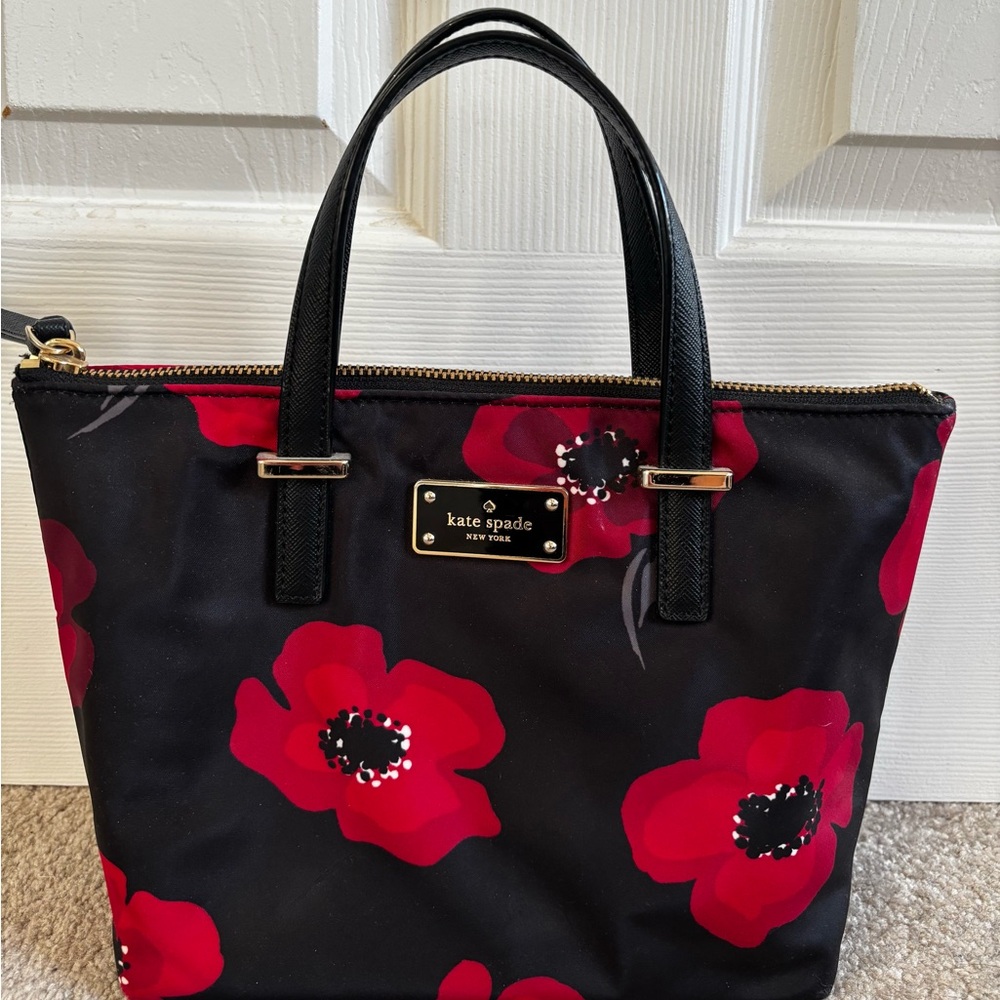 Kate Spade Black and Red Floral Tote Bag